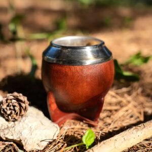 Mate Cup Gourd (Calabaza) Torpedo Brown with Metal Rim