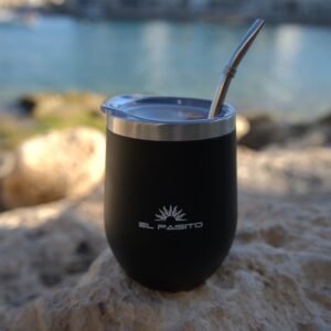 Mate Pack with Bombilla and Lid – Stainless Steel Black 350 ml